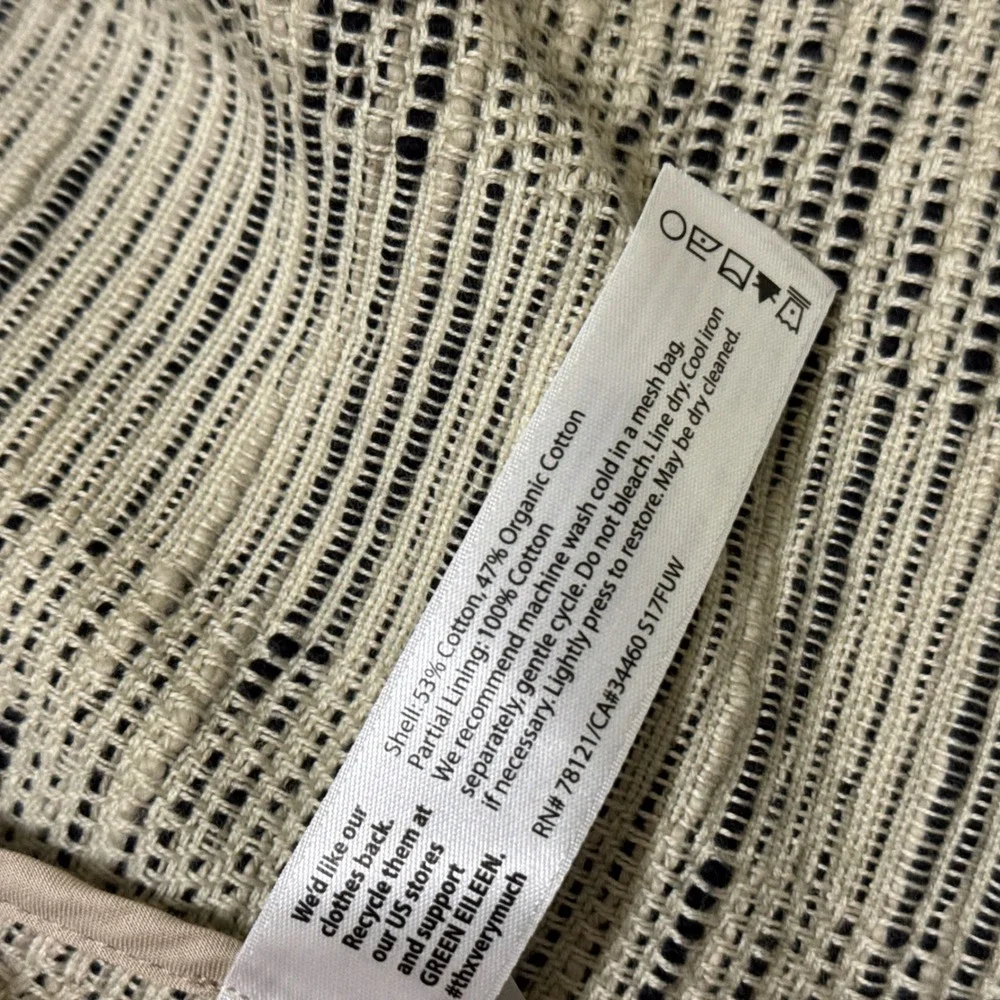 Eileen Fisher Open Front Jacket Size S Cotton Natural Beige Black Textured - Picture 7 of 10